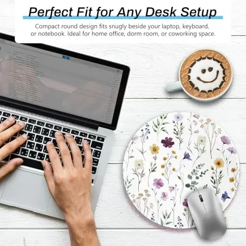 Gctriki Floral Round Mouse Pad, Back to School Supplies Teacher Desk Decor | Small Comfortable Desk Mat, Stitched Edges, Non-Slip Rubber Base, Washable, Portable, Cute Office Accessories for Women - GCTRIKI (1)