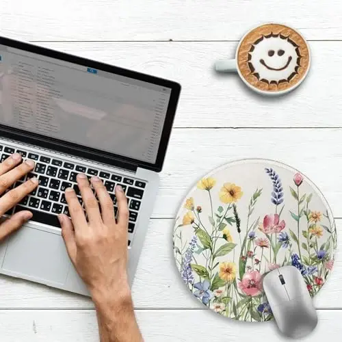 Gctriki Flowers Plants Mouse Pads for Desk, Cute Floral Small Round Mousepad with Stitched Edge Non-Slip Rubber Base, Comfortable Computer Mouse Pad for Laptop, Cute Office Desk Accessories Decor - 3