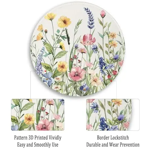 Gctriki Flowers Plants Mouse Pads for Desk, Cute Floral Small Round Mousepad with Stitched Edge Non-Slip Rubber Base, Comfortable Computer Mouse Pad for Laptop, Cute Office Desk Accessories Decor - 4