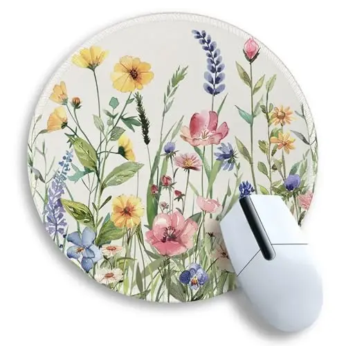 Gctriki Flowers Plants Mouse Pads for Desk,Cute Floral Small Round Mousepad with Stitched Edge Non-Slip Rubber Base,Comfortable Computer Mouse Pad for Laptop, Cute Office Desk Accessories Decor - 1