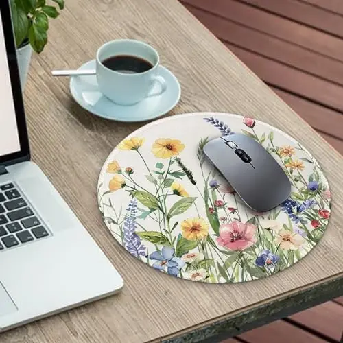 Gctriki Flowers Plants Mouse Pads for Desk,Cute Floral Small Round Mousepad with Stitched Edge Non-Slip Rubber Base,Comfortable Computer Mouse Pad for Laptop, Cute Office Desk Accessories Decor - 2