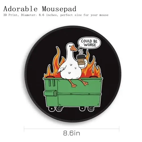 Gctriki Funny Goose Small Mouse Pad, 8.6 Inch Round Office Desk Mat Decor | Stitched Edges, Non-Slip, Washable, Cute Humorous Gift for Coworkers Boss, Mousepad, Computer Laptop Office Desk Accessories - 3