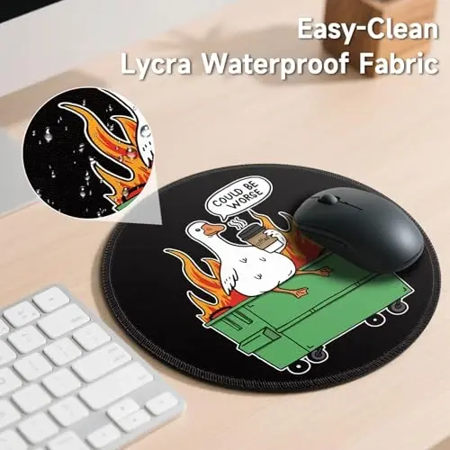 Gctriki Funny Goose Small Mouse Pad, 8.6 Inch Round Office Desk Mat Decor | Stitched Edges, Non-Slip, Washable, Cute Humorous Gift for Coworkers Boss, Mousepad, Computer Laptop Office Desk Accessories - 6