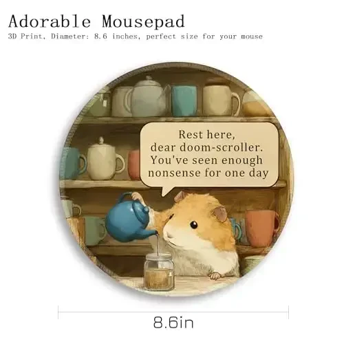 Gctriki Funny Hamster Round Mouse Pads for Desk, Small Desk Mat Stitched Edge Non-Slip Rubber Base, Mousepad for Travel Laptop Computer Gaming, Cute Office Accessories with Motivational Quote - 4