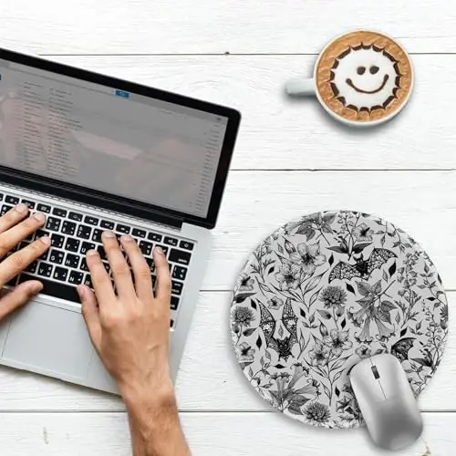 Gctriki Goth Floral Bat Mouse Pad for Desk, Funny Round Mousepad for Computer Laptop Gaming Stitched Edge Non-Slip Rubber Base, Gothic Gifts Home Office Desk Accessories Decor Supplies for Women - GCTRIKI (1)