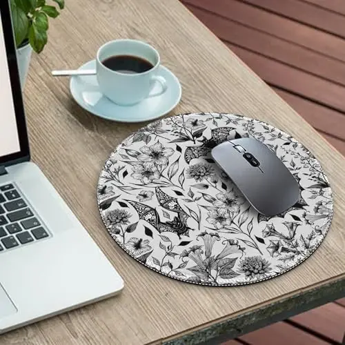 Gctriki Goth Floral Bat Mouse Pad for Desk, Funny Round Mousepad for Computer Laptop Gaming Stitched Edge Non-Slip Rubber Base, Gothic Gifts Home Office Desk Accessories Decor Supplies for Women - 3