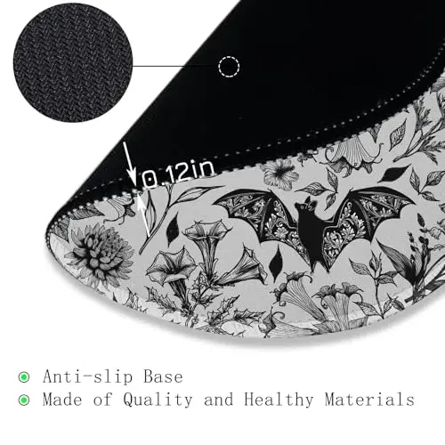 Gctriki Goth Floral Bat Mouse Pad for Desk, Funny Round Mousepad for Computer Laptop Gaming Stitched Edge Non-Slip Rubber Base, Gothic Gifts Home Office Desk Accessories Decor Supplies for Women - 5