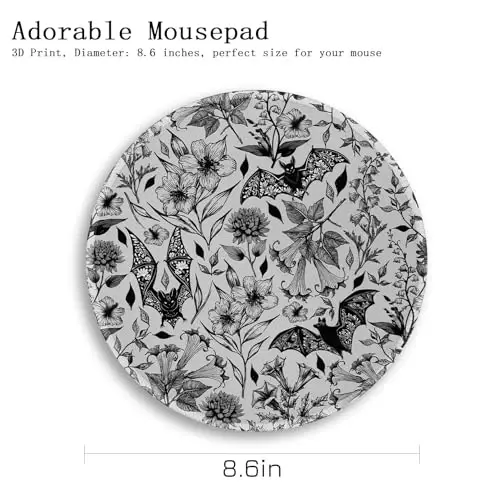 Gctriki Goth Floral Bat Mouse Pad for Desk, Funny Round Mousepad for Computer Laptop Gaming Stitched Edge Non-Slip Rubber Base, Gothic Gifts Home Office Desk Accessories Decor Supplies for Women - 4
