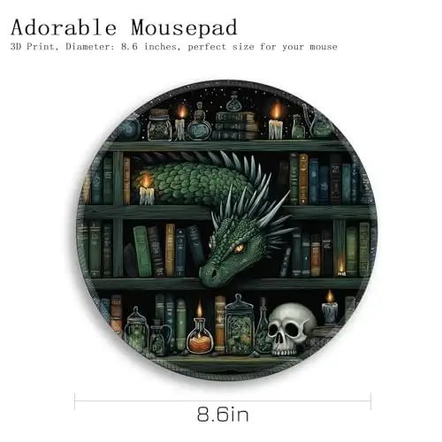 Gctriki Gothic Dragon Small Mouse Pad, Funny Round Mousepad, 8.6 inch | Stitched Edges, Non-Slip, Mouse Pad for Computer Laptop Travel, Office Desk Accessories Decor, Mystical Library Vintage Book - 3