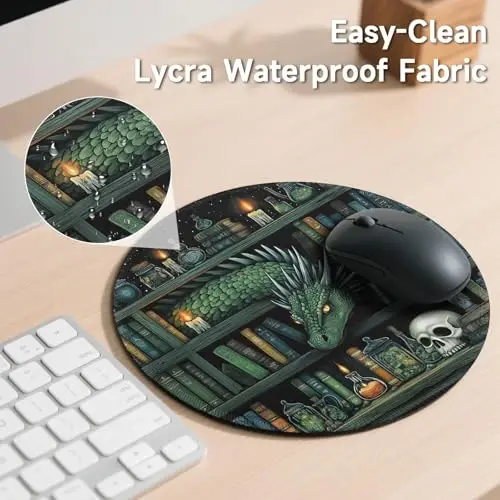 Gctriki Gothic Dragon Small Mouse Pad, Funny Round Mousepad, 8.6 inch | Stitched Edges, Non-Slip, Mouse Pad for Computer Laptop Travel, Office Desk Accessories Decor, Mystical Library Vintage Book - 4