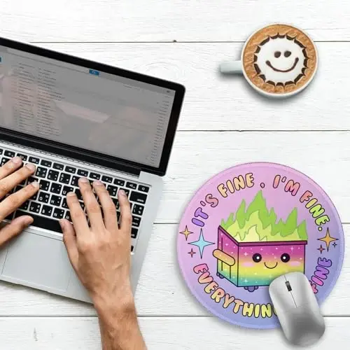 Gctriki Gradient Dumpster on Fire Mouse Pad, Cute Round Mouse Pads for Desk, Funny Purple Mousepad for Laptop Gaming, Stitched Edge Non-Slip Rubber Base, Cute Office Desk Accessories Decor for Women - 3