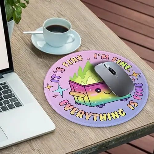 Gctriki Gradient Dumpster on Fire Mouse Pad, Cute Round Mouse Pads for Desk, Funny Purple Mousepad for Laptop Gaming, Stitched Edge Non-Slip Rubber Base, Cute Office Desk Accessories Decor for Women - 2
