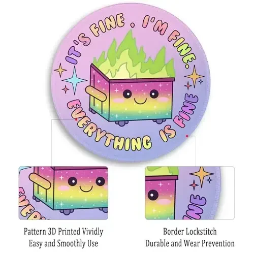 Gctriki Gradient Dumpster on Fire Mouse Pad, Stol ustidagi yoqimli yumaloq sichqoncha yostiqchalari, Noutbuk oʻyinlari uchun kulgili binafsha sichqoncha yostiqchasi, Tikilgan chekka sirpanmaydigan kauchuk taglik, Ayollar uchun yoqimli ofis stoli aksessuarlari dekorasi - 6