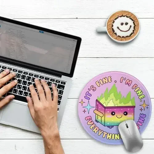 Gctriki Gradient Dumpster on Fire Mouse Pad, Cute Round Mouse Pads for Desk, Funny Purple Mousepad for Laptop Gaming, Stitched Edge Non-Slip Rubber Base, Cute Office Desk Accessories Decor for Women - 3