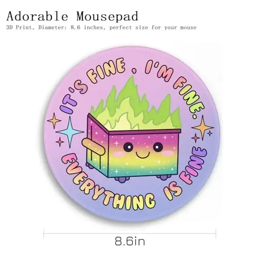 Gctriki Gradient Dumpster on Fire Mouse Pad, Cute Round Mouse Pads for Desk, Funny Purple Mousepad for Laptop Gaming, Stitched Edge Non-Slip Rubber Base, Cute Office Desk Accessories Decor for Women - 4