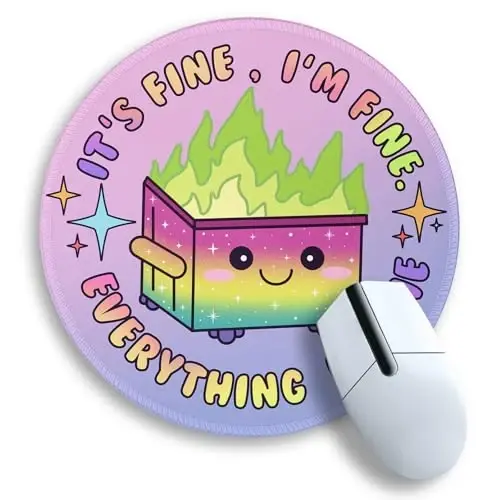 Gctriki Gradient Dumpster on Fire Mouse Pad, Cute Round Mouse Pads for Desk, Funny Purple Mousepad for Laptop Gaming, Stitched Edge Non-Slip Rubber Base, Cute Office Desk Accessories Decor for Women 