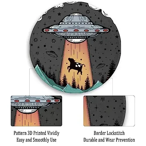 Gctriki Small Round Mouse Pad for Desk, Stitched Edge Non-Slip Rubber Base, Funny UFO Cow Mousepad for Laptop Computer Gaming, Cute Home Office Decor Desk Accessories Supplies, 8.6 x 8.6 Inch - 5