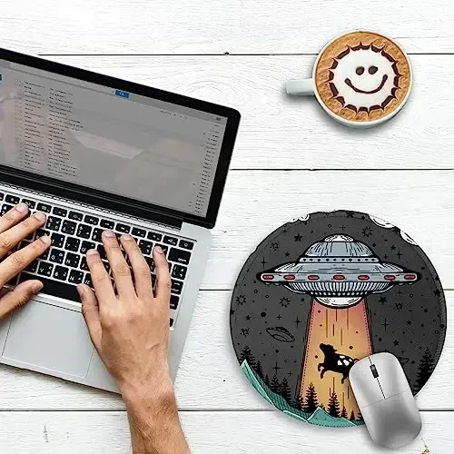Gctriki Small Round Mouse Pad for Desk, Stitched Edge Non-Slip Rubber Base, Funny UFO Cow Mousepad for Laptop Computer Gaming, Cute Home Office Decor Desk Accessories Supplies, 8.6 x 8.6 Inch - 3