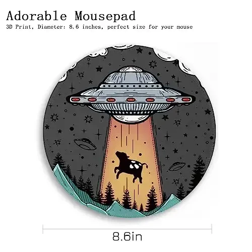 Gctriki Small Round Mouse Pad for Desk, Stitched Edge Non-Slip Rubber Base, Funny UFO Cow Mousepad for Laptop Computer Gaming, Cute Home Office Decor Desk Accessories Supplies, 8.6 x 8.6 Inch - 4