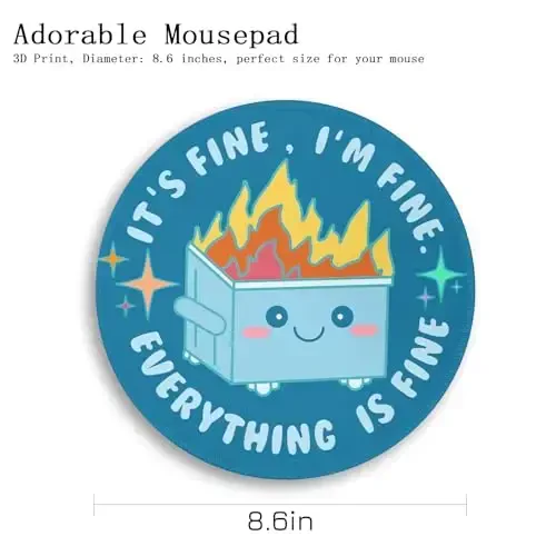 Gctriki Dumpster on Fire Mouse Pad for Desk, Funny Blue Round Mousepad for Computer Laptop Gaming, Stitched Edge Non-Slip Rubber Base, Cute Home Office Desk Accessories Decor for Women - 4