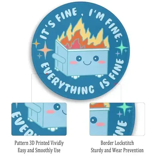 Gctriki Dumpster on Fire Mouse Pad for Desk, Funny Blue Round Mousepad for Computer Laptop Gaming, Stitched Edge Non-Slip Rubber Base, Cute Home Office Desk Accessories Decor for Women - 6