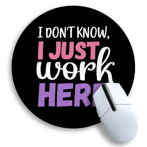 Gctriki Round Mouse Pad 8.6 x 8.6 Inch, Funny Mousepad for Gaming Laptop Computer, with Stitched Edge Non-Slip Rubber Base, Cute Home Office Decor Desk Accessories, I Don't Know I Just Work Here 