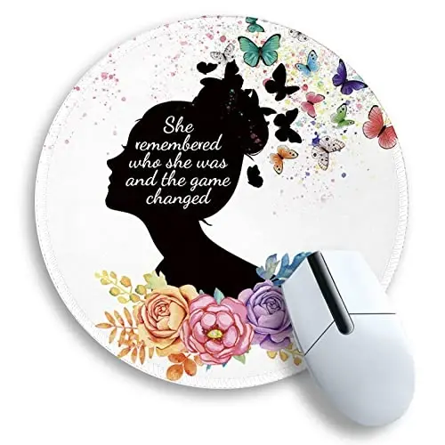 Gctriki Round Mouse Pad, Cute Butterfly Flower Mousepad for Laptop Gaming Women, with Stitched Edge Non-Slip Rubber Base, Feminist Inspirational Quote Mouse Pad, Home Office Decor Desk Accessories - 1