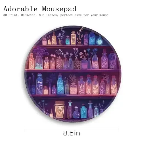 Gctriki Round Mouse Pads for Desk, Gaming Mousepad with Stitched Edge Non-Slip Rubber Base, Magic Potion Bottle Mouse Pad for Laptop Computer Travel, Cute Office Desk Accessories Decor for Women - 4