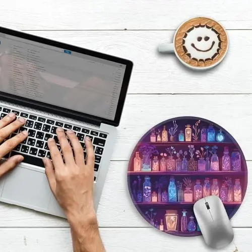 Gctriki Round Mouse Pads for Desk, Gaming Mousepad with Stitched Edge Non-Slip Rubber Base, Magic Potion Bottle Mouse Pad for Laptop Computer Travel, Cute Office Desk Accessories Decor for Women - GCTRIKI (1)