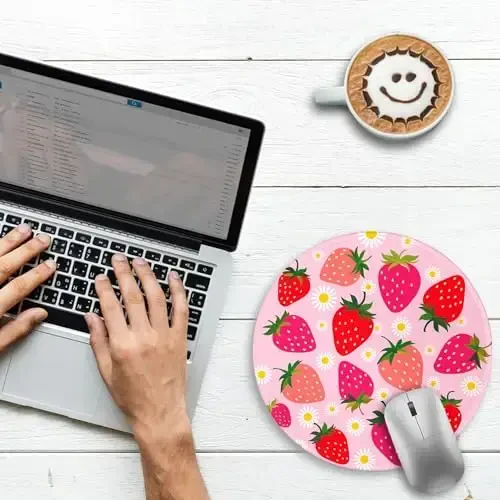Gctriki Strawberry Mouse Pads for Desk, with Stitched Edge Non-Slip Rubber Base, Cute Small Round Comfortable Computer Mousepad for Laptop Gaming Work, Cute Office Desk Accessories Decor Supplies - 2