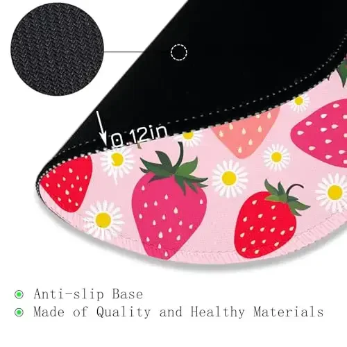 Gctriki Strawberry Mouse Pads for Desk, with Stitched Edge Non-Slip Rubber Base, Cute Small Round Comfortable Computer Mousepad for Laptop Gaming Work, Cute Office Desk Accessories Decor Supplies - 4