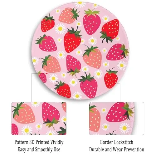 Gctriki Strawberry Mouse Pads for Desk, with Stitched Edge Non-Slip Rubber Base, Cute Small Round Comfortable Computer Mousepad for Laptop Gaming Work, Cute Office Desk Accessories Decor Supplies - 5