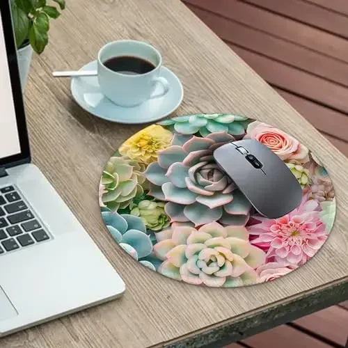 Gctriki Succulents Mouse Pad, Cute Small Mouse Pads for Desk, Botanical Round Travel Mousepad for Wireless Mouse Gaming Work, Comfortable Computer Mouse Mat for Laptop, Home Office Desk Accessories - 3