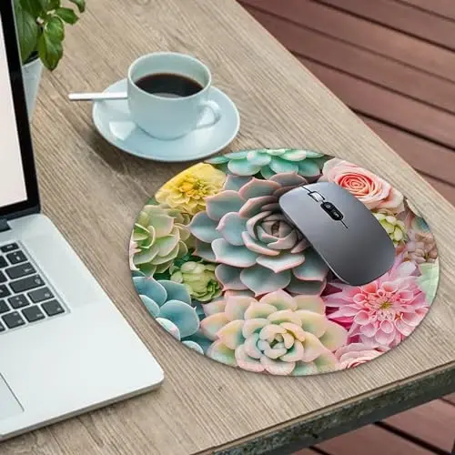 Gctriki Succulents Mouse Pad, Cute Small Mouse Pads for Desk, Botanical Round Travel Mousepad for Wireless Mouse Gaming Work, Comfortable Computer Mouse Mat for Laptop, Home Office Desk Accessories - 3