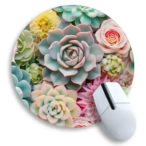 Gctriki Succulents sichqonchasi paneli, stol uchun yoqimli kichik sichqoncha panellari, simsiz sichqoncha oʻyinlari uchun botanika dumaloq sayohat sichqonchasi paneli, noutbuk uchun qulay kompyuter sichqonchasi, uy ofisi uchun stol aksessuarlari - GCTRIKI