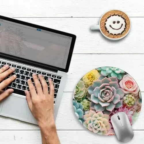 Gctriki Succulents Mouse Pad, Cute Small Mouse Pads for Desk, Botanical Round Travel Mousepad for Wireless Mouse Gaming Work, Comfortable Computer Mouse Mat for Laptop, Home Office Desk Accessories - GCTRIKI (1)