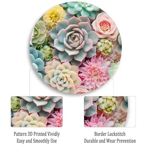 Gctriki Succulents Mouse Pad, Cute Small Mouse Pads for Desk, Botanical Round Travel Mousepad for Wireless Mouse Gaming Work, Comfortable Computer Mouse Mat for Laptop, Home Office Desk Accessories - 6