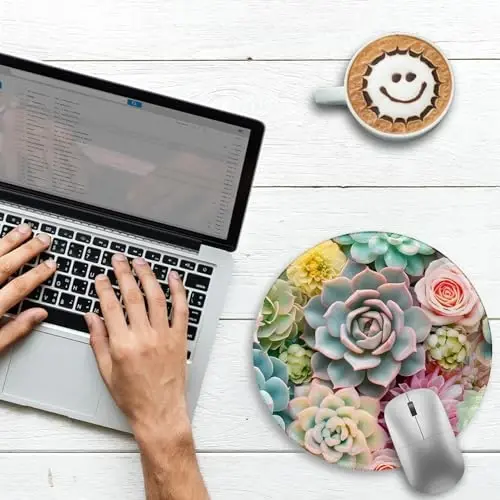 Gctriki Succulents Mouse Pad, Cute Small Mouse Pads for Desk, Botanical Round Travel Mousepad for Wireless Mouse Gaming Work, Comfortable Computer Mouse Mat for Laptop, Home Office Desk Accessories - GCTRIKI (1)