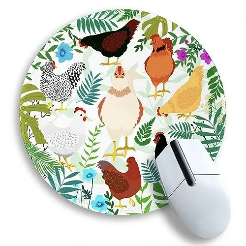 Gctriki Chicken Round Mouse Pad for Desk, Cute Office Decor for Women, Stitched Edge Non-Slip Rubber Base, Personalized Small Computer Mouse Pads for Gaming Laptop Computer, Funny Desk Accessories - 1