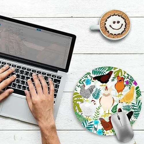 Gctriki Chicken Round Mouse Pad for Desk, Cute Office Decor for Women, Stitched Edge Non-Slip Rubber Base, Personalized Small Computer Mouse Pads for Gaming Laptop Computer, Funny Desk Accessories - GCTRIKI (1)