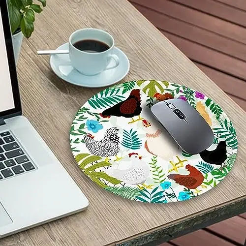 Gctriki Chicken Round Mouse Pad for Desk, Cute Office Decor for Women, Stitched Edge Non-Slip Rubber Base, Personalized Small Computer Mouse Pads for Gaming Laptop Computer, Funny Desk Accessories - 3