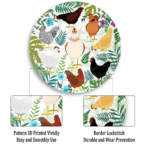 Gctriki Chicken Round Mouse Pad for Desk, Cute Office Decor for Women, Stitched Edge Non-Slip Rubber Base, Personalized Small Computer Mouse Pads for Gaming Laptop Computer, Funny Desk Accessories - 5
