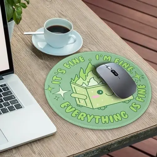 Gctriki Dumpster on Fire Mouse Pad, Cute Sage Green Mouse Pads for Desk, Funny Round Mousepad for Laptop Gaming Stitched Edge Non-Slip Rubber Base, Cute Green Office Desk Accessories Decor for Women - GCTRIKI (1)