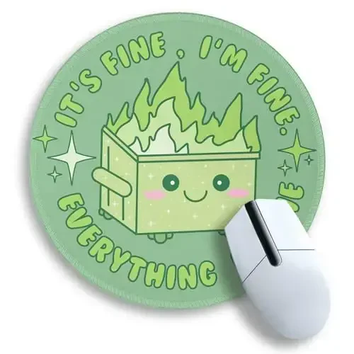 Gctriki Dumpster on Fire Mouse Pad, Cute Sage Green Mouse Pads for Desk, Funny Round Mousepad for Laptop Gaming Stitched Edge Non-Slip Rubber Base, Cute Green Office Desk Accessories Decor for Women - 1