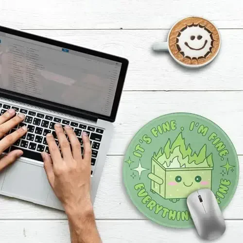 Gctriki Dumpster on Fire Mouse Pad, Cute Sage Green Mouse Pads for Desk, Funny Round Mousepad for Laptop Gaming Stitched Edge Non-Slip Rubber Base, Cute Green Office Desk Accessories Decor for Women - 3