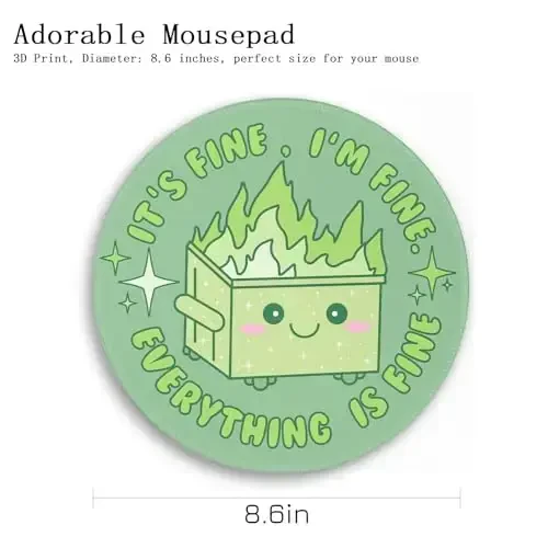 Gctriki Dumpster on Fire Mouse Pad, Cute Sage Green Mouse Pads for Desk, Funny Round Mousepad for Laptop Gaming Stitched Edge Non-Slip Rubber Base, Cute Green Office Desk Accessories Decor for Women - 4