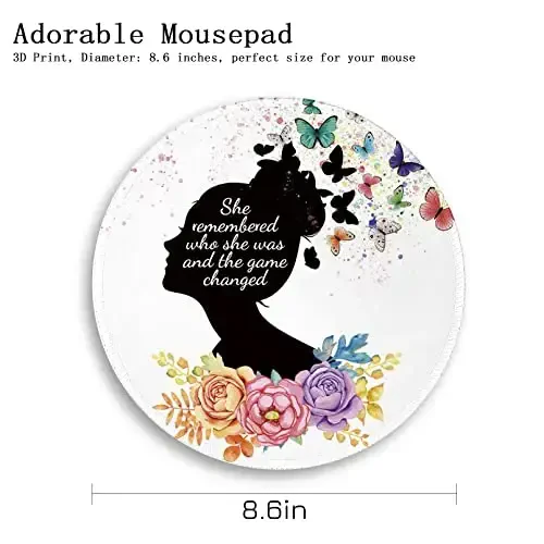 Gctriki Round Mouse Pad, Cute Butterfly Flower Mousepad for Laptop Gaming Women, with Stitched Edge Non-Slip Rubber Base, Feminist Inspirational Quote Mouse Pad, Home Office Decor Desk Accessories - 4