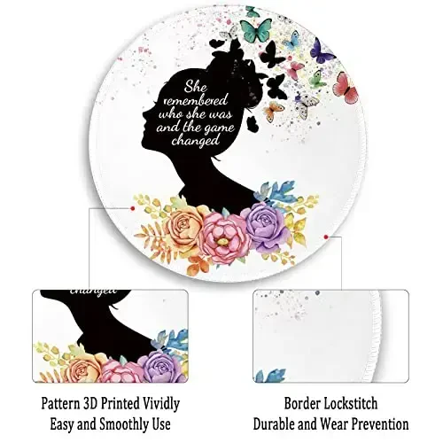 Gctriki Round Mouse Pad, Cute Butterfly Flower Mousepad for Laptop Gaming Women, with Stitched Edge Non-Slip Rubber Base, Feminist Inspirational Quote Mouse Pad, Home Office Decor Desk Accessories - 5