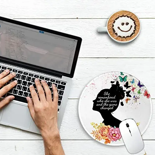 Gctriki Round Mouse Pad, Cute Butterfly Flower Mousepad for Laptop Gaming Women, with Stitched Edge Non-Slip Rubber Base, Feminist Inspirational Quote Mouse Pad, Home Office Decor Desk Accessories - GCTRIKI (1)