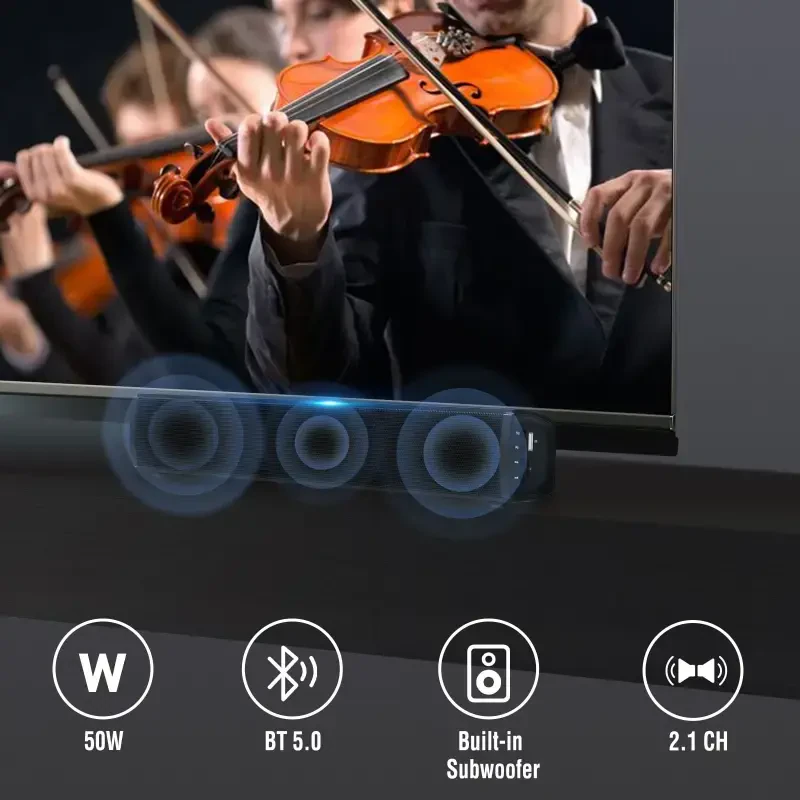GCZ Sound Bar with Subwoofer, 50W Wired & Wireless Bluetooth Soundbar for TV, 3D Surround Home Audio TV Speakers with Remote Control, Optical/RCA/AUX/USB Connection, Wall Mountable - GCZ